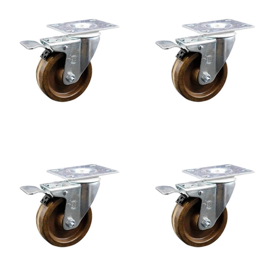 High Temp Phenolic Swivel Casters - Brown - Set of 4 - 1200 lbs Capacity