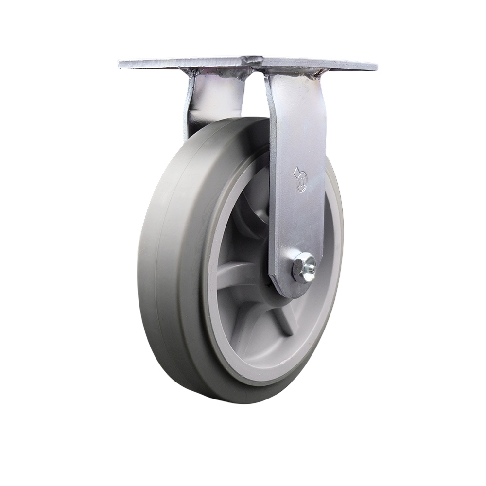 SCC-35R820-TPRRF Heavy Duty Large Top Plate Thermoplastic Rubber Flat Tread Swivel Caster with 8 x 2 in. Gray Wheel - 600 lbs Capacity per Caster