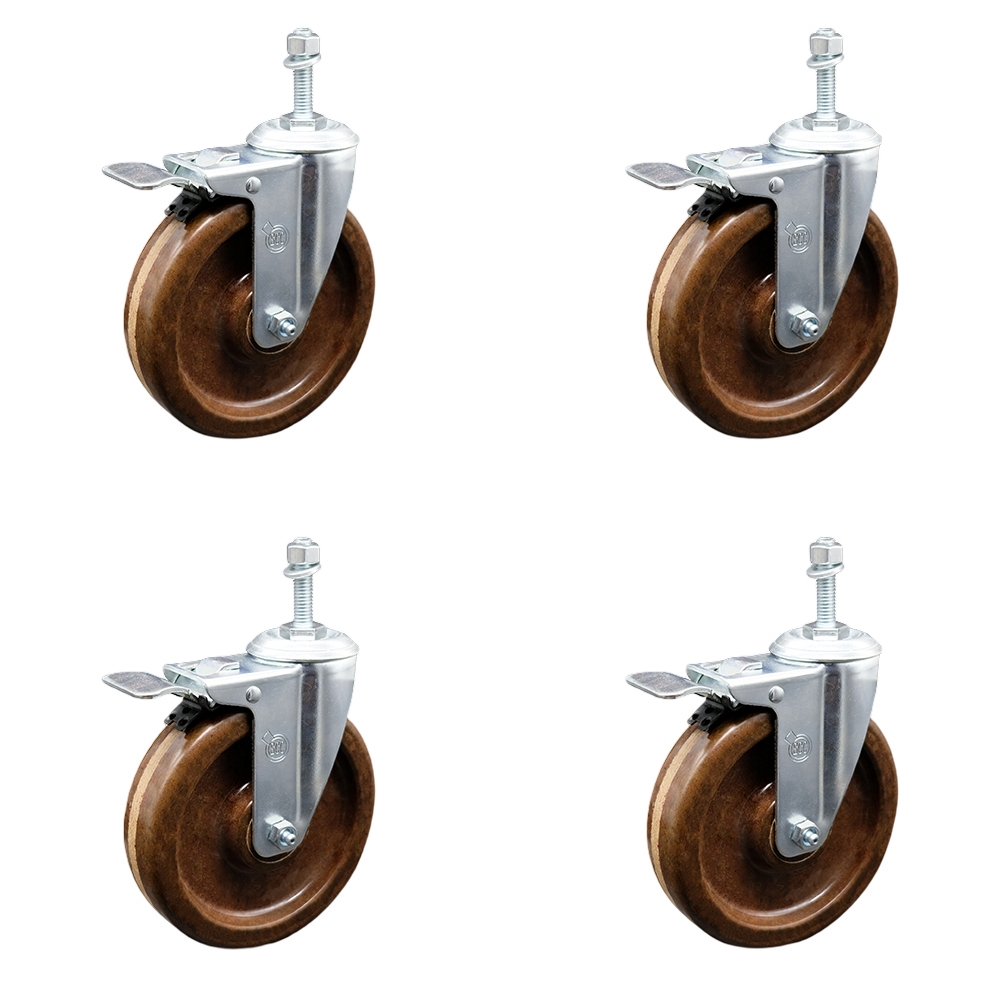 SCC-TSTTL20S514-PHSHT-381615-4 High Temperature Phenolic Swivel Threaded Stem Caster with 5 x 1.25 in. Brown Wheels & 0.38 in. Stems - Set of 4