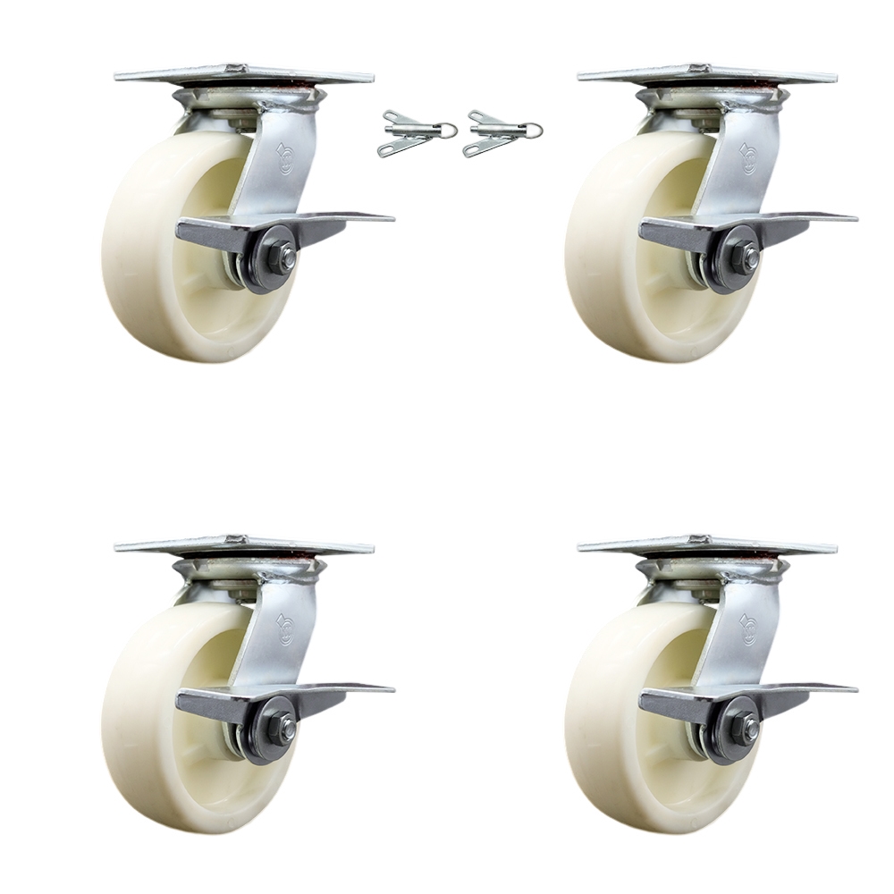 SCC-35S620-NYB-SLB-BSL-2-SLB-2 Heavy Duty Large Top Plate Nylon Swivel Caster with Maintenance Free Bearings with 6 x 2 in. White Wheels - Set of 4