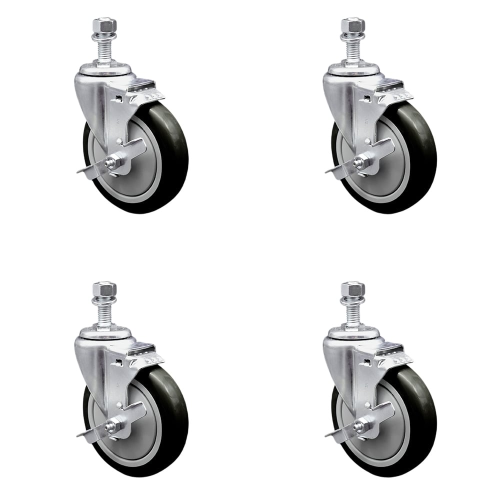 SCC-TS20S514-PPUB-BLK-TLB-121315-4 Polyurethane Swivel Threaded Stem Caster with 5 x 1.25 in. Black Wheels & 0.5 in. Stems - Set of 4
