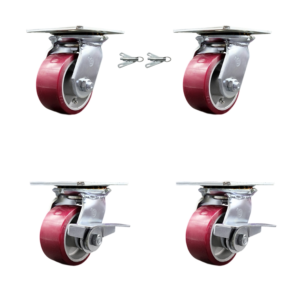 Heavy Duty Polyurethane Swivel Casters - Maroon - Set of 4 - 2800 lbs Capacity