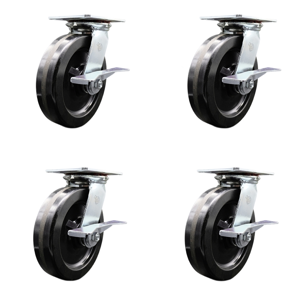SCC-35S820-PHB-SLB-BSL-4 Heavy Duty Large Top Plate Phenolic Swivel Caster with Maintenance Free Bearings with 8 x 2 in. Black Wheels - Set of 4