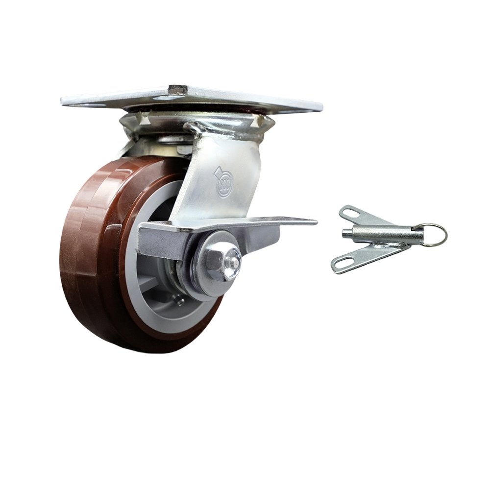 Heavy Duty Large Top Plate Polyurethane on Polyolefin Swivel Caster with Maintenance Free Bearings & 5 x 2 in. Maroon Wheel - 750 lbs Capacity