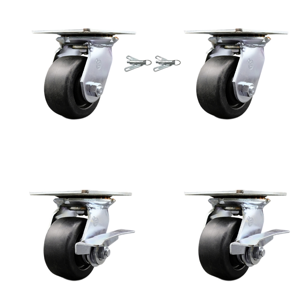 SCC-35S420-POB-BSL-2-SLB-2 Heavy Duty Large Top Plate Polyolefin Swivel Caster with Maintenance Free Bearings with 4 x 2 in. Black Wheels - Set of 4