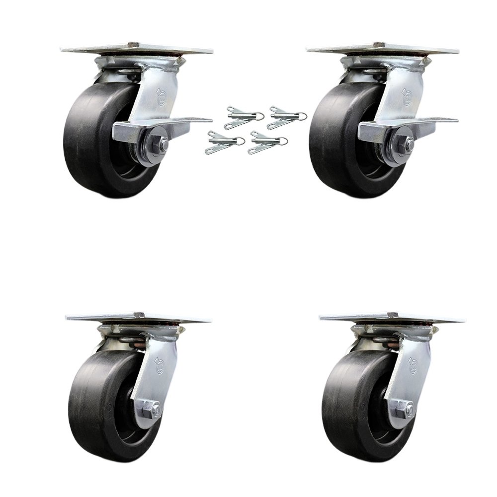 Heavy Duty Large Top Plate Polyolefin Swivel Caster with Maintenance Free Bearings with 5 x 2 in. Black Wheels - Set of 4