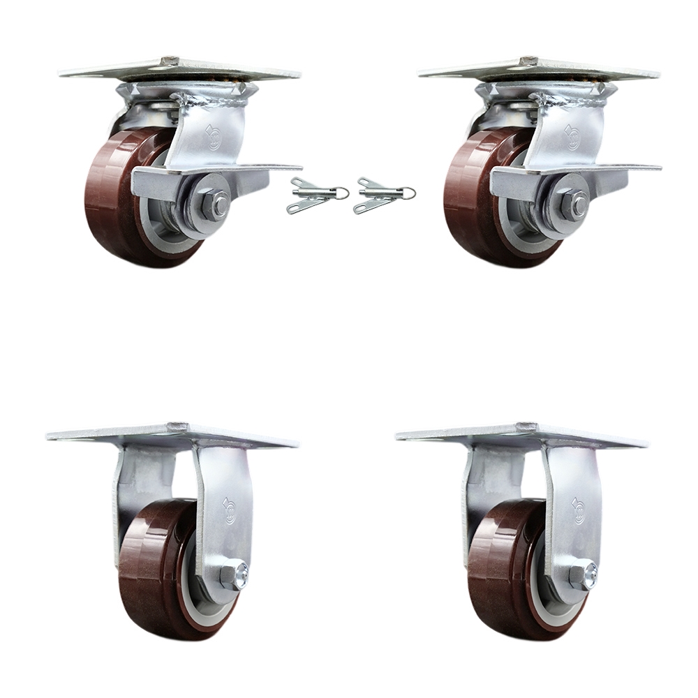 Heavy Duty Polyurethane Swivel Casters - Maroon - Set of 4 - 2400 lbs Capacity