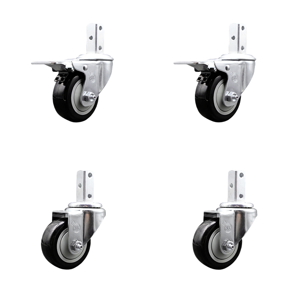 Swivel Square Stem Caster with 3.5 x 1.25 in. Black Poly Wheel, 0.75 x 2 in. Square Stem with 3 0.26 in. Diameter Mounting Holes - Set of 4