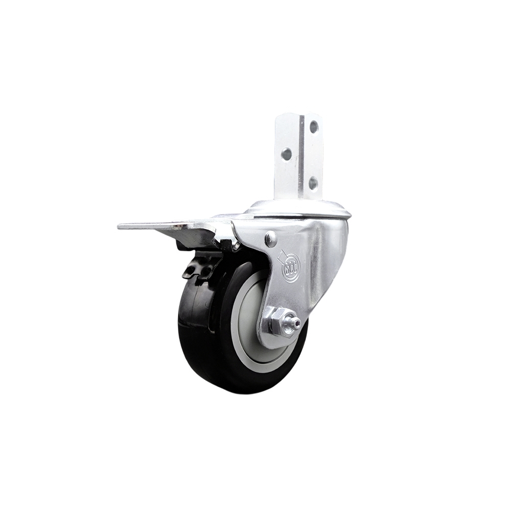 Swivel Square Stem Caster with 3.5 x 1.25 in. Black Polyurethane Wheel, 0.87 x 2 in. Square Stem & 3 0.26 in. Diameter Mounting Holes