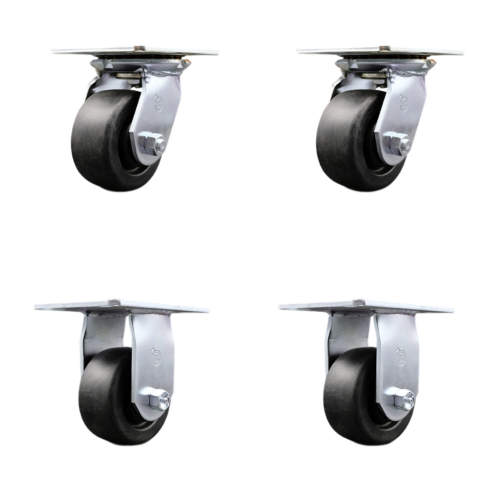 Heavy Duty Large Top Plate Polyolefin Swivel Caster with Maintenance Free Bearings with 4 x 2 in. Black Wheels - 2000 lbs Total Capacity - Set of 4