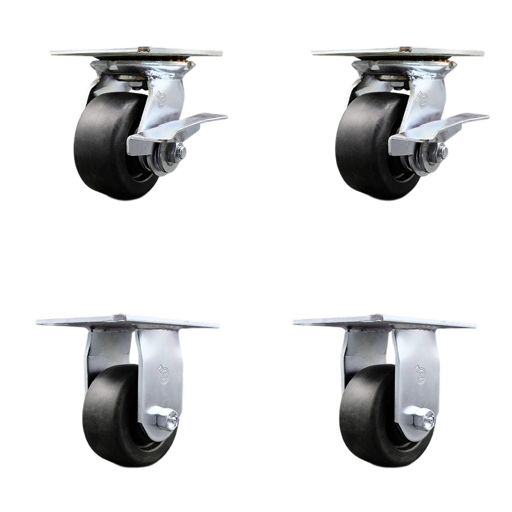 Heavy Duty Large Top Plate Polyolefin Swivel Caster with Maintenance Free Bearings with 4 x 2 in. Black Wheels - 2000 lbs Total Capacity - Set of 4