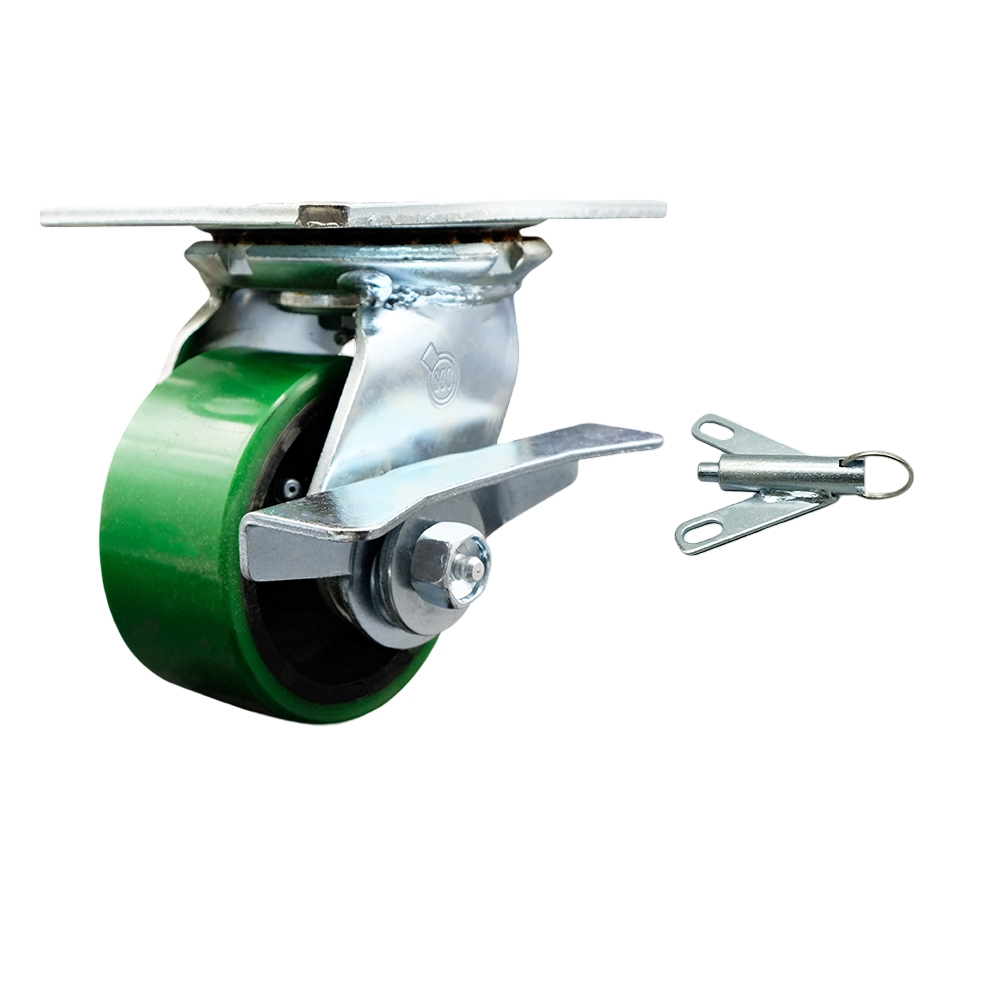 Heavy Duty Large Top Plate Polyurethane on Cast Iron Swivel Caster with Maintenance Free Bearings & 4 x 2 in. Green Wheel - 700 lbs Capacity