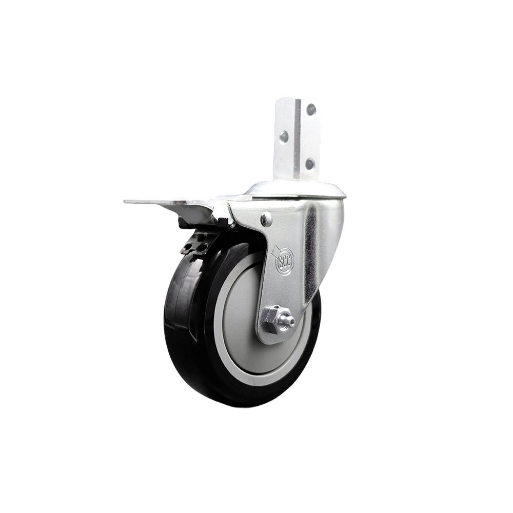 Swivel Square Stem Caster with 4 x 1.25 in. Black Polyurethane Wheel, 0.75 x 2 in. Square Stem & 3 0.26 in. Diameter Mounting Holes