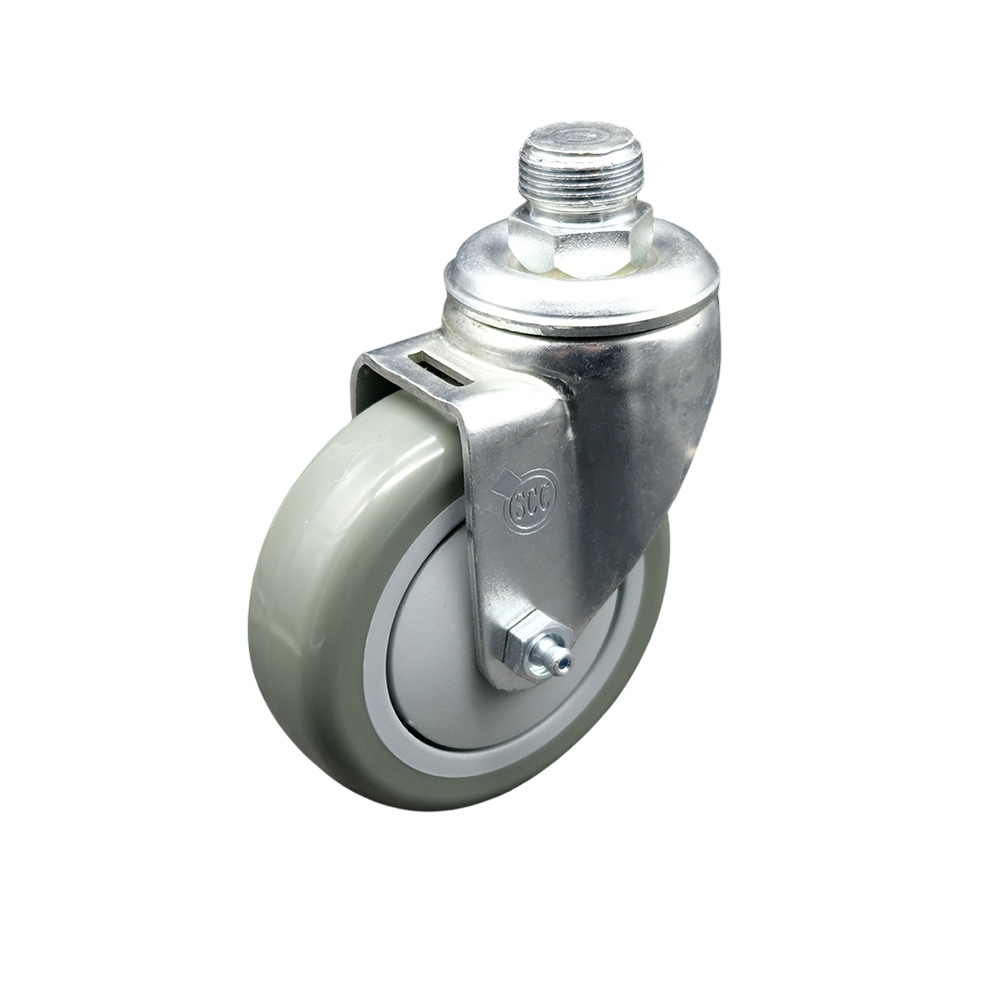0.75 in. NPT Pipe Threaded Stem Swivel Caster with 4 x 1.25 in. Gray Non-Marking Polyurethane Wheel - 350 lbs Capacity per Caster