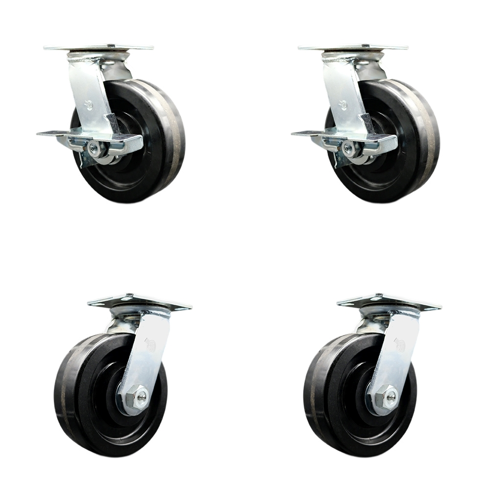 SCC-55S825-PHR-2-SLB-2 Heavy Duty Large Top Plate Phenolic Swivel Caster with 4 x 2 in. Black Wheels - 7200 lbs Total Capacity - Set of 4