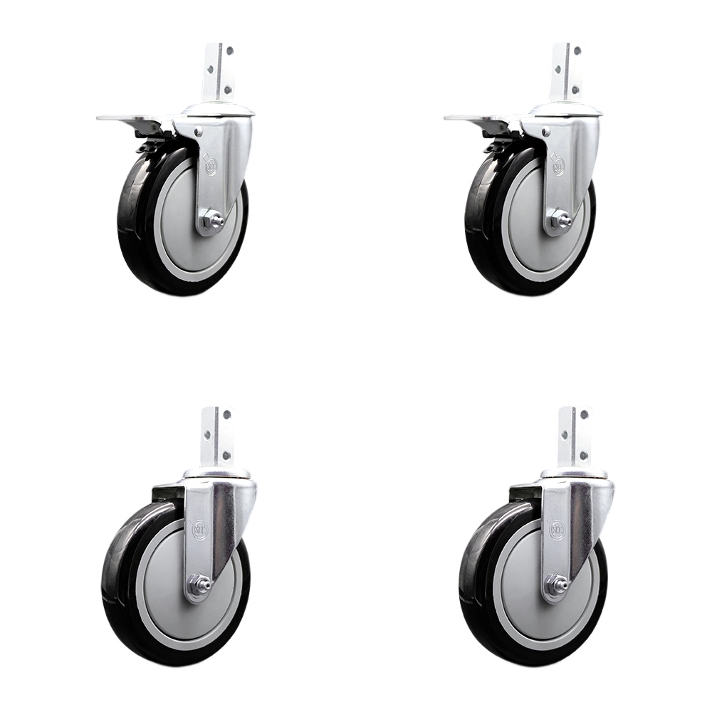 Swivel Square Stem Caster with 5 x 1.25 in. Black Poly Wheel, 0.87 x 2 in. Square Stem with 3 0.26 in. Diameter Mounting Holes - Set of 4