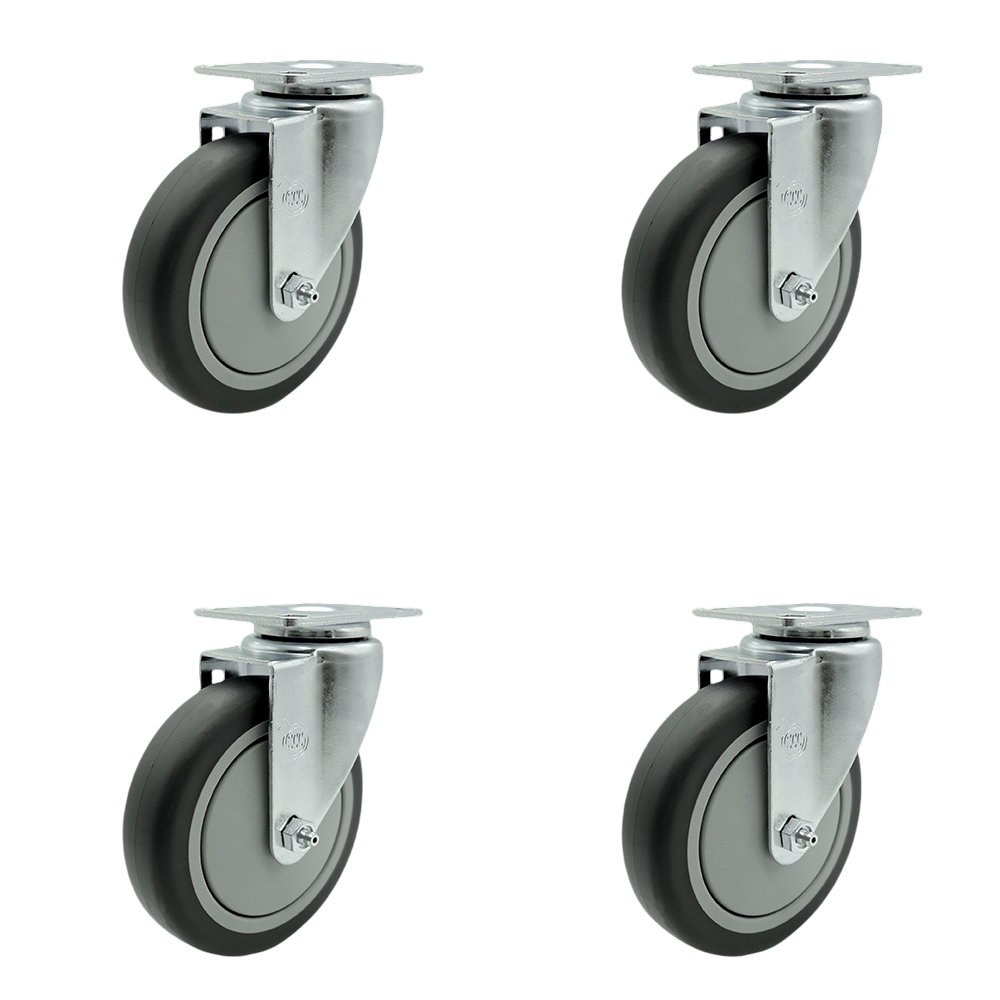 Thermoplastic Rubber Swivel Casters - Gray - Set of 4 - 1200 lbs Capacity