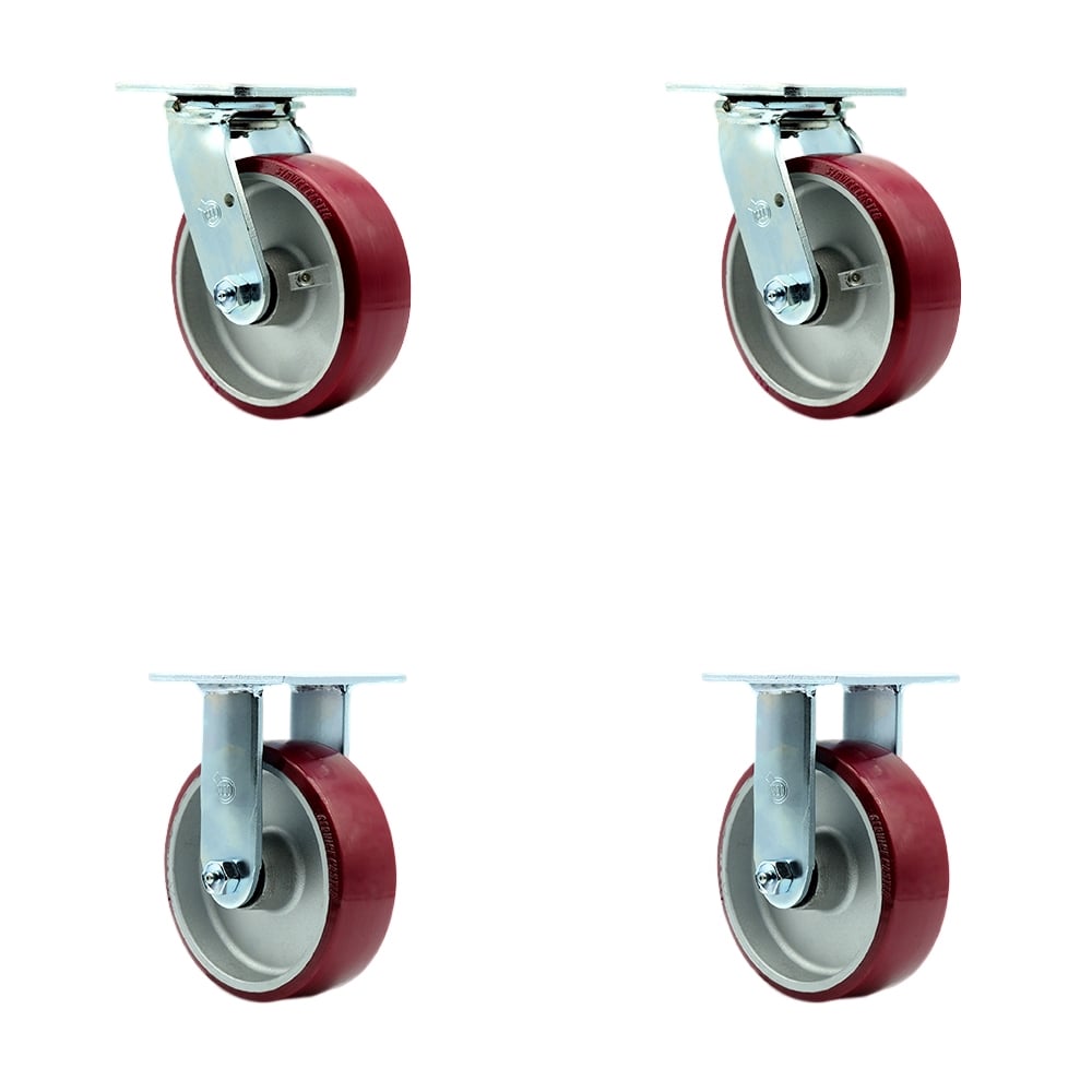 SCC-30CS620-PAR-2-R620-2 Polyurethane on Aluminum Swivel Top Plate Casters, Heavy Duty with 6 in. Wheels - 4800 lbs Total Capacity - Set of 4