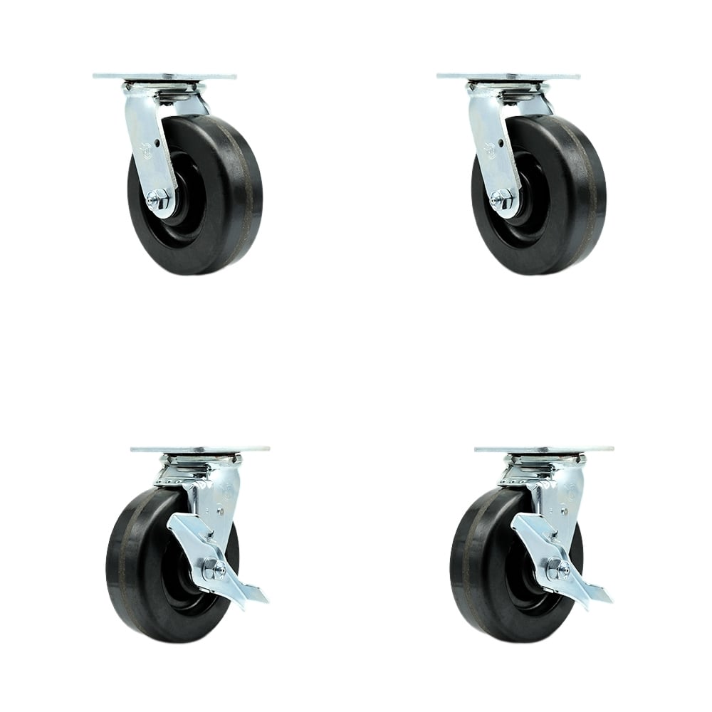SCC-30CS620-PHR-2-TLB-2 Phenolic Swivel Top Plate Casters, Heavy Duty with 6 in. Wheels - 4800 lbs Total Capacity - Set of 4