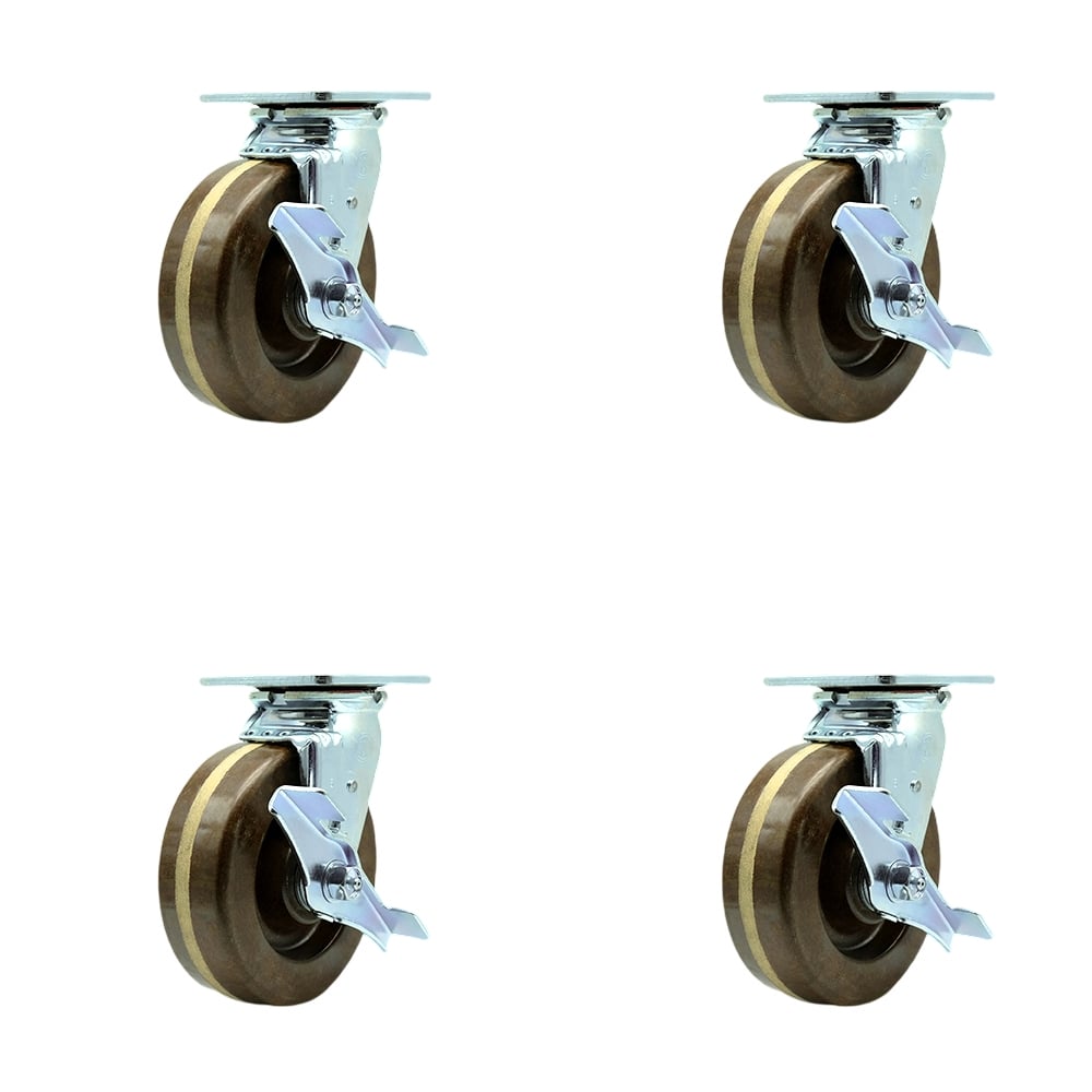 SCC-30CS620-PHRHT-TLB-4 High Temperature Phenolic Swivel Top Plate Casters, Heavy Duty with 6 in. Wheels - 4800 lbs Total Capacity - Set of 4