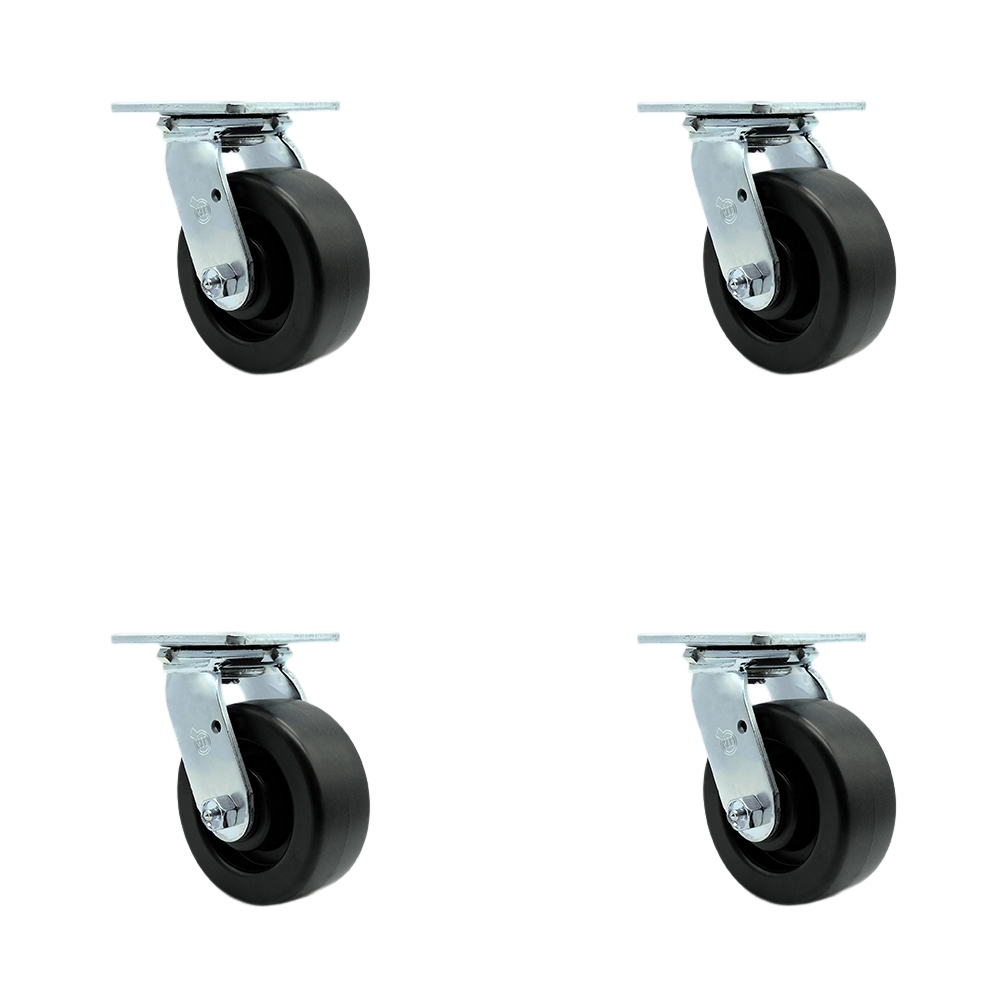 SCC-30CS520-POR-4 Polyolefin Swivel Top Plate Casters, Heavy Duty with 5 in. Wheels - 2600 lbs Total Capacity - Set of 4