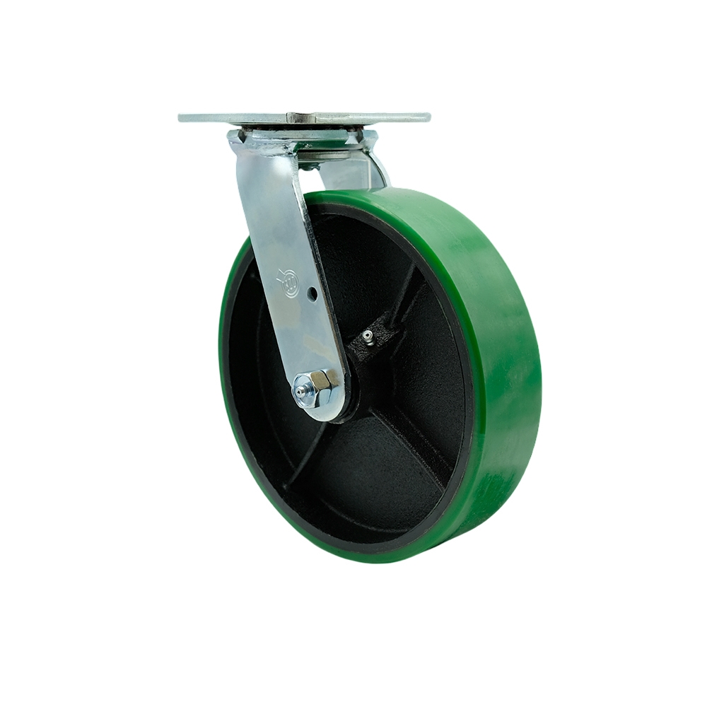 SCC-30CS820-PUR-GB Polyurethane on Cast Iron Swivel Top Plate Heavy Duty Caster with 8 in. Green Wheel - 1250 lbs Capacity per Caster