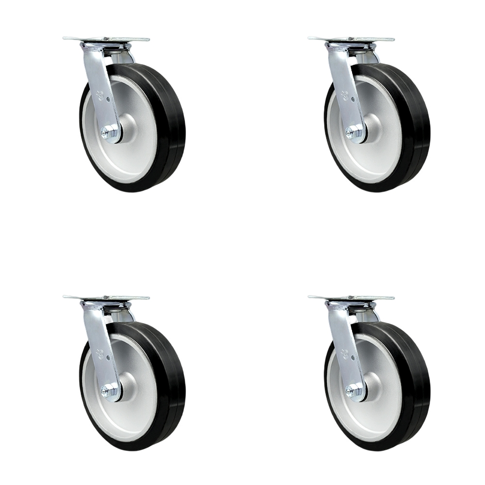 SCC-30CS820-RAR-4 Rubber on Aluminum Swivel Top Plate Casters, Heavy Duty with 8 in. Wheels - 2400 lbs Total Capacity - Set of 4