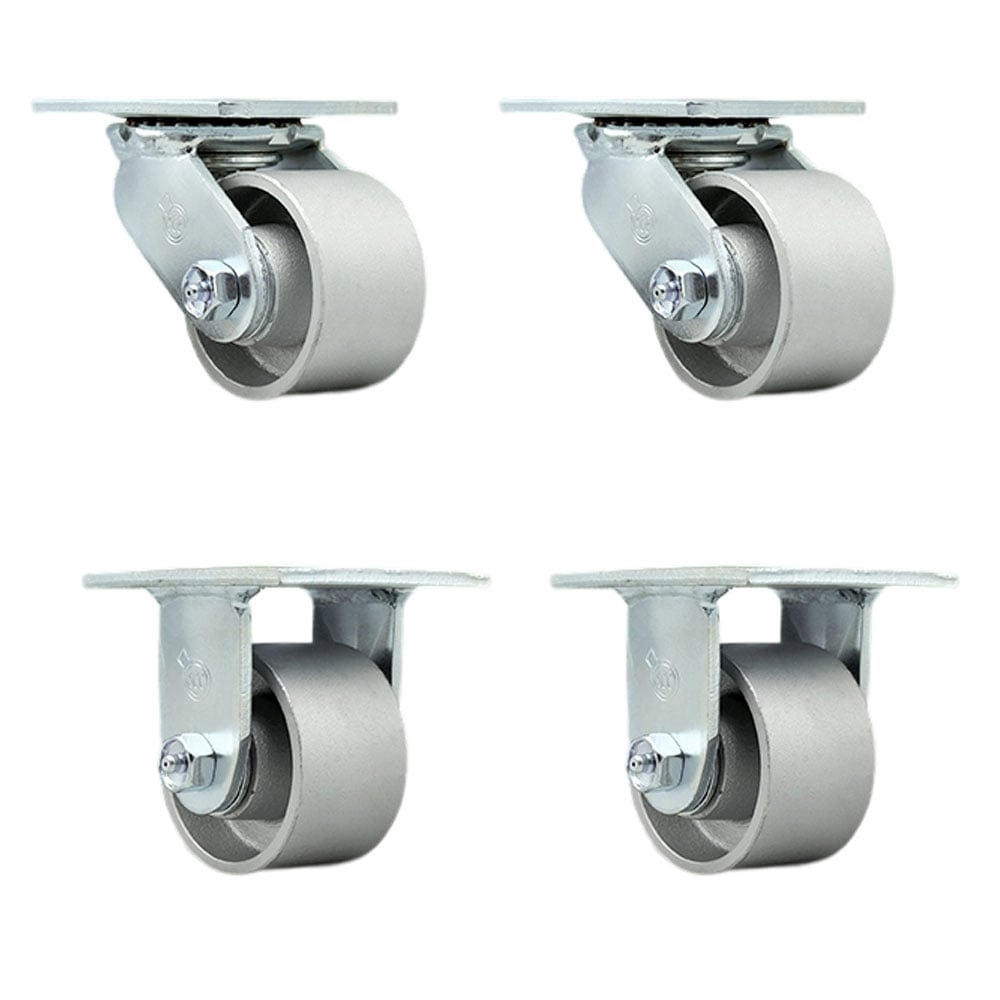 Semi Steel Cast Iron Swivel Top Plate Casters, Heavy Duty with 3.25 in. Wheels - 2800 lbs Total Capacity - Set of 4
