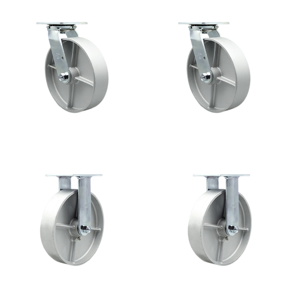 SCC-30CS820-SSR-2-R820-2 Semi Steel Cast Iron Swivel Top Plate Casters, Heavy Duty with 8 in. Wheels - 5000 lbs Total Capacity - Set of 4