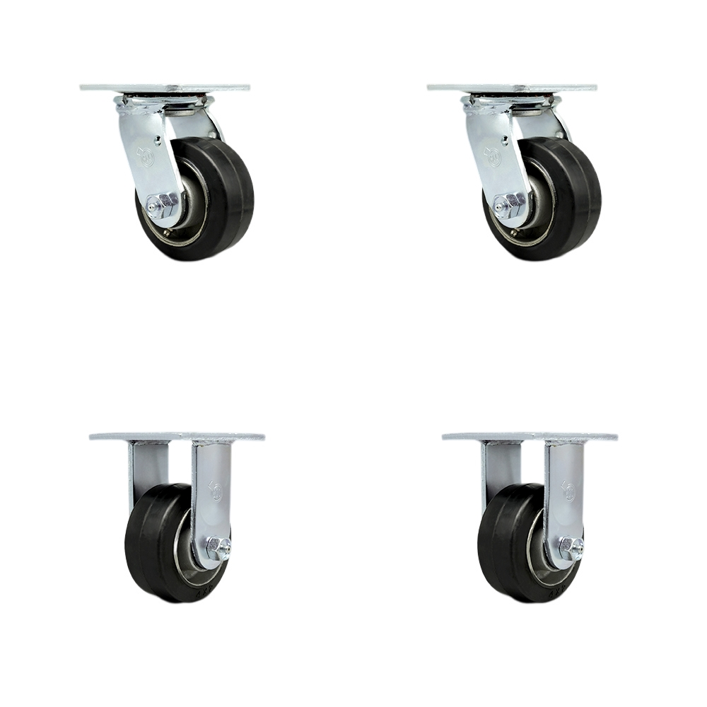 SCC-30CS420-RAR-2-R420-2 Rubber on Aluminum Swivel Top Plate Casters, Heavy Duty with 4 in. Wheels - 1600 lbs Total Capacity - Set of 4