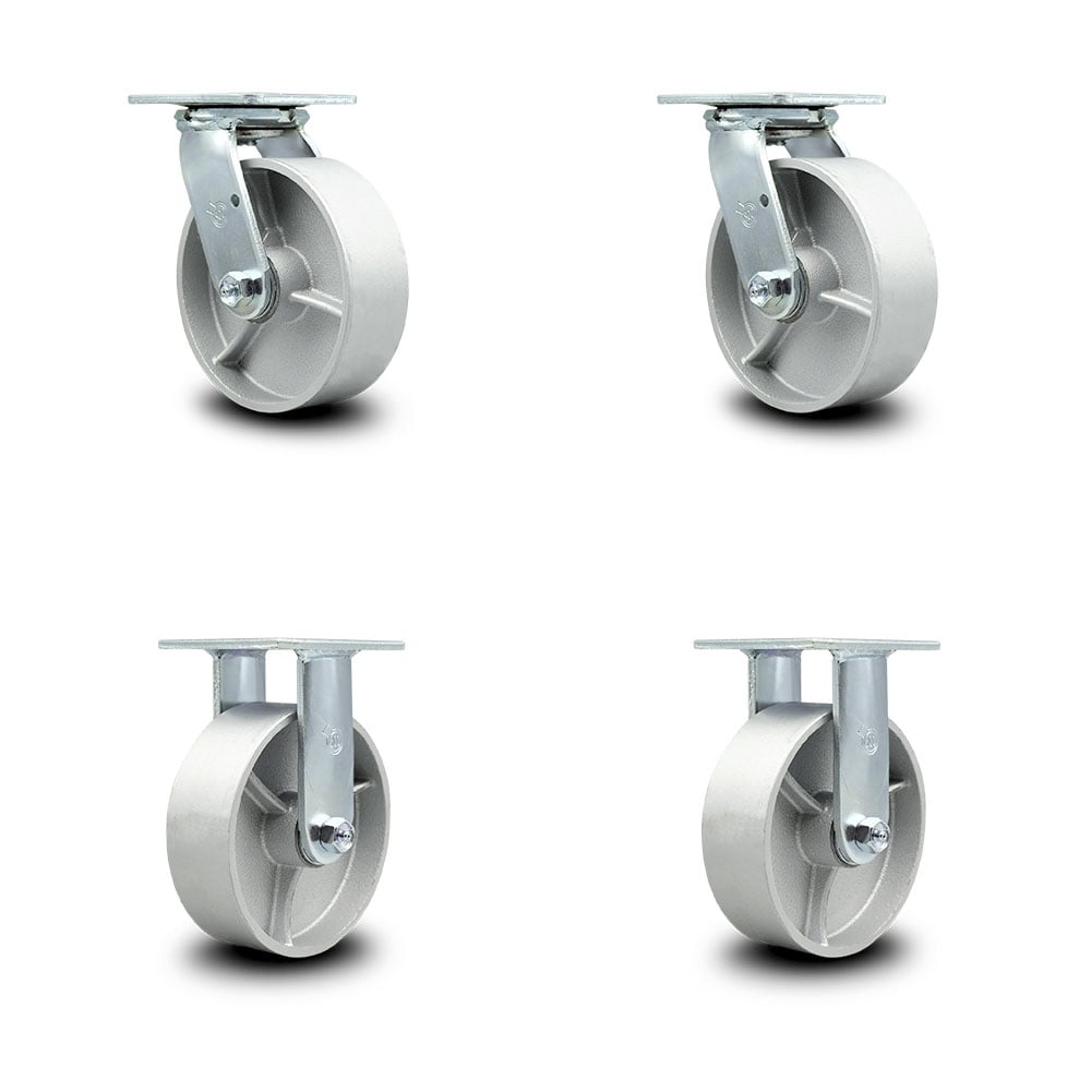 SCC-30CS620-SSR-2-R620-2 Semi Steel Cast Iron Swivel Top Plate Casters, Heavy Duty with 6 in. Wheels - 4800 lbs Total Capacity - Set of 4