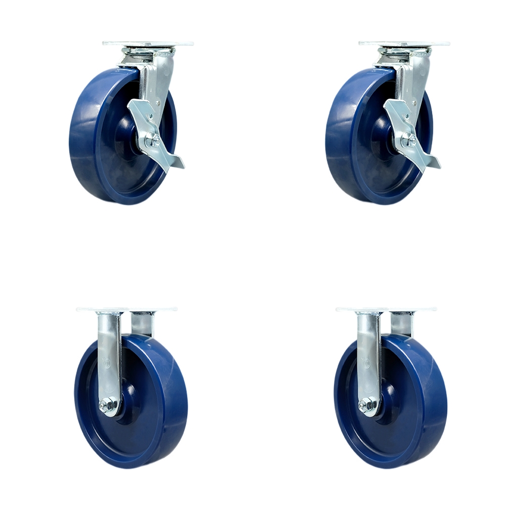 SCC-30CS820-SPUR-TLB-2-R820-2 Solid Polyurethane Swivel Top Plate Casters, Heavy Duty with 8 in. Wheels - 4800 lbs Total Capacity - Set of 4