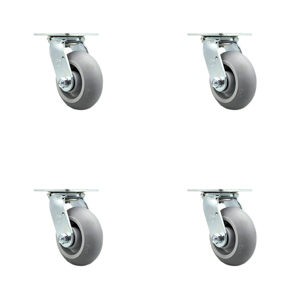 SCC-30CS520-TPRRD-4 Thermoplastic Rubber Donut Tread Swivel Top Plate Casters, Heavy Duty with 5 in. Wheels - 1400 lbs Total Capacity - Set of 4