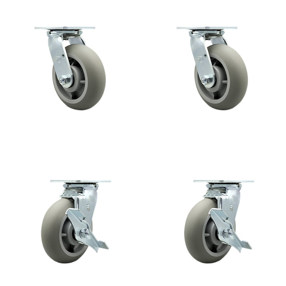 Thermoplastic Rubber Donut Tread Swivel Top Plate Casters, Heavy Duty with 6 in. Wheels - 2000 lbs Total Capacity - Set of 4