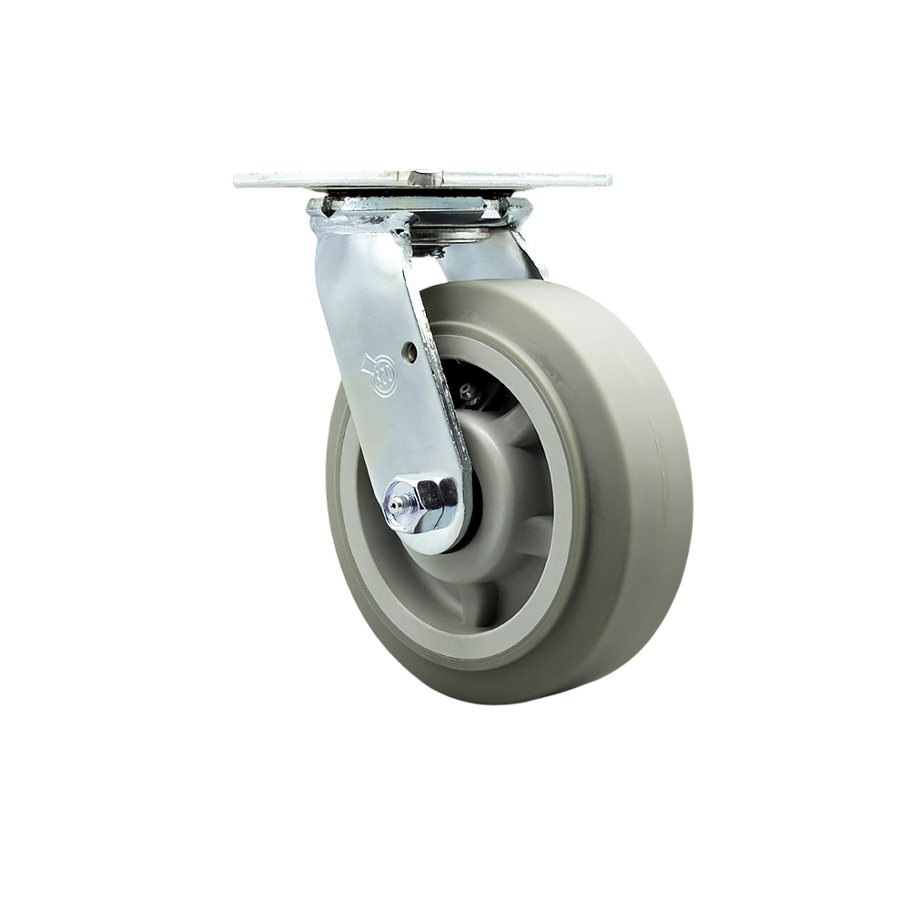 SCC-30CS620-TPRRF Thermoplastic Rubber Flat Tread Swivel Top Plate Heavy Duty Caster with 6 in. Wheel - 500 lbs Capacity per Caster
