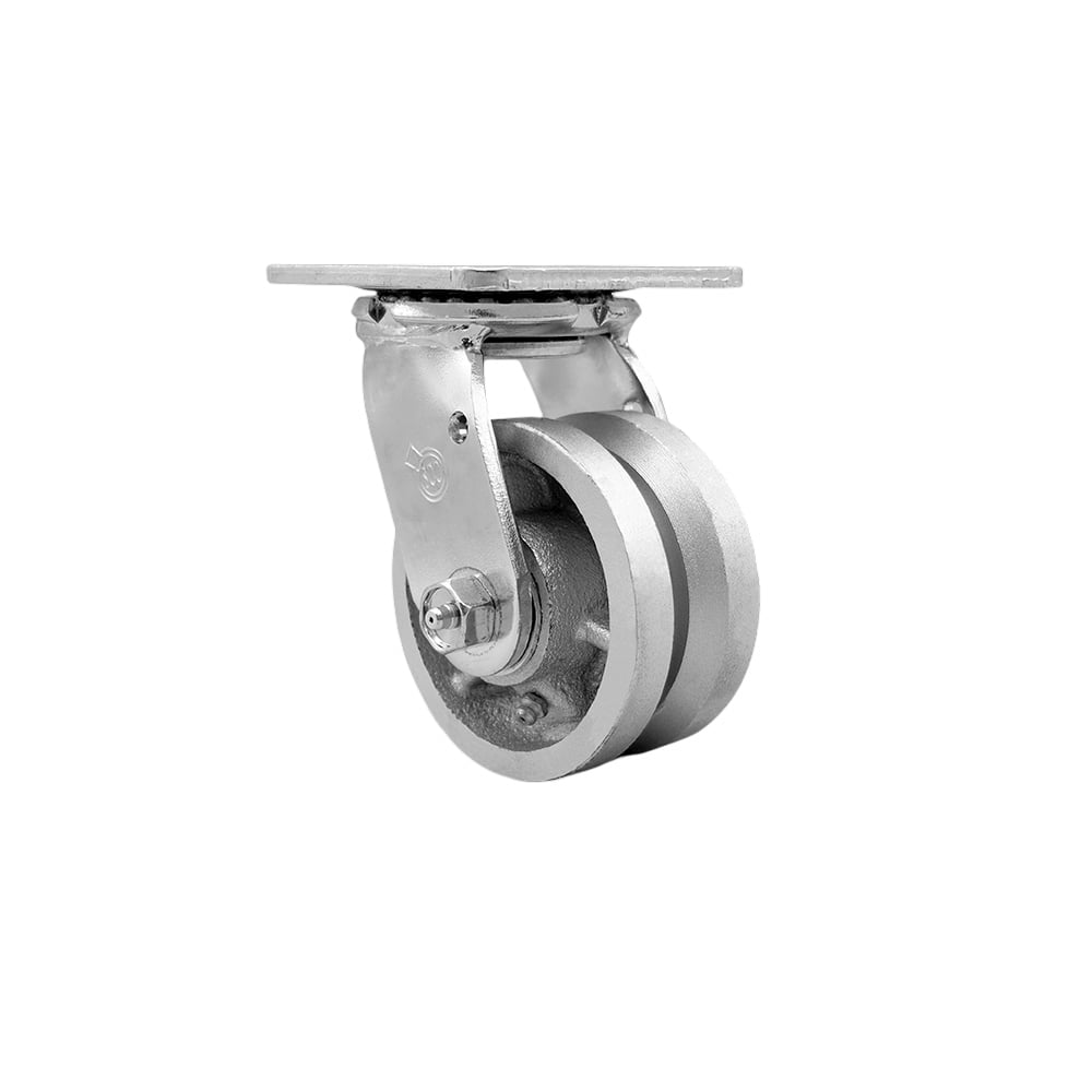 SCC-30CS420-VGR V Groove Semi Steel Cast Iron Swivel Top Plate Heavy Duty Caster with 4 in. Wheel - 800 lbs Capacity per Caster