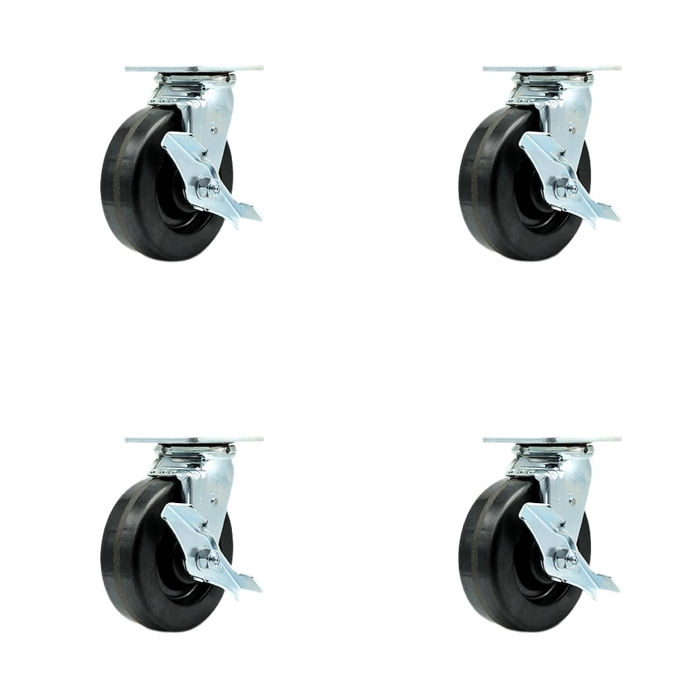 SCC-30CS620-PHR-TLB-4 Phenolic Swivel Top Plate Casters, Heavy Duty with 6 in. Wheels - 4800 lbs Total Capacity - Set of 4