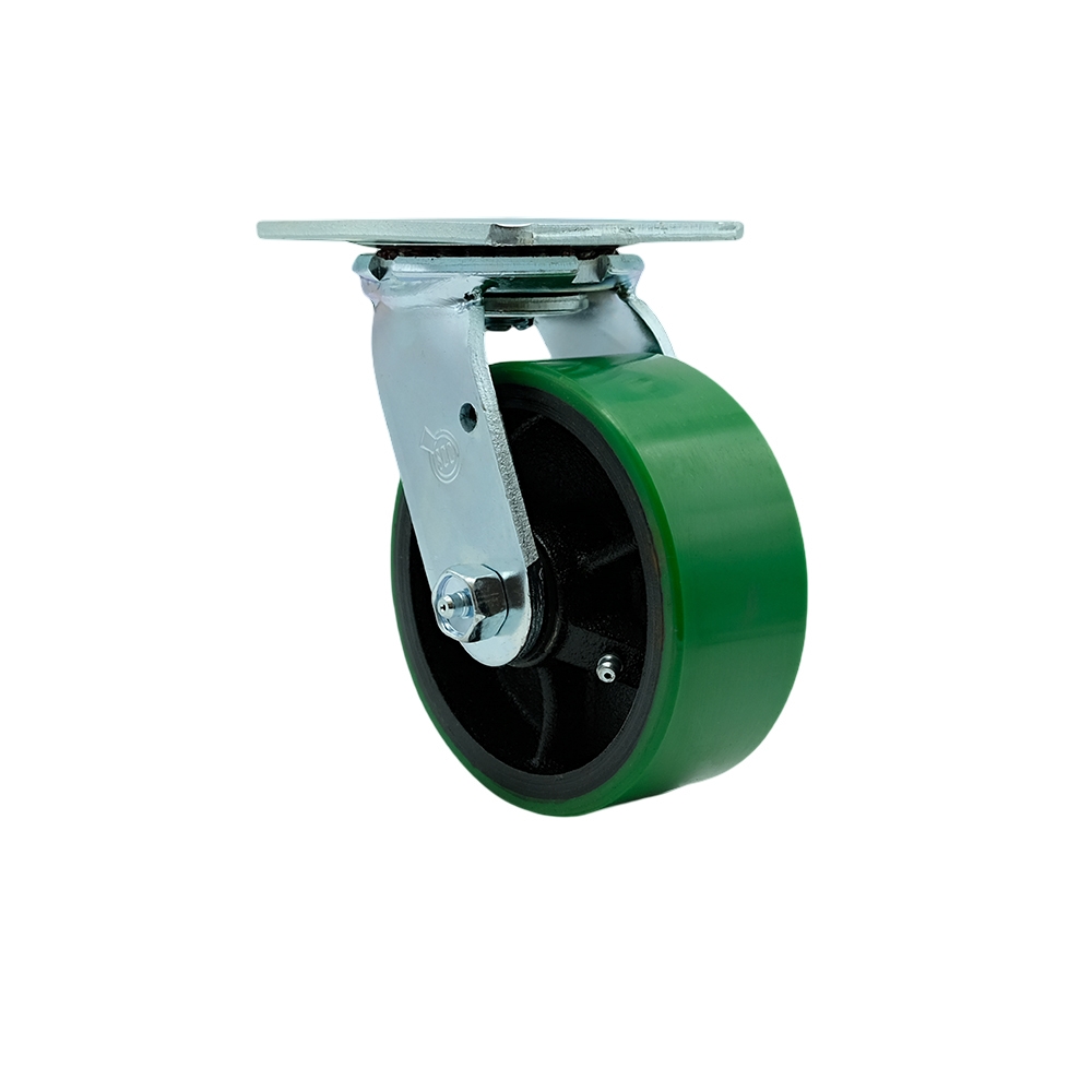 SCC-30CS520-PUR-GB Polyurethane on Cast Iron Swivel Top Plate Heavy Duty Caster with 5 in. Green Wheel - 1000 lbs Capacity per Caster