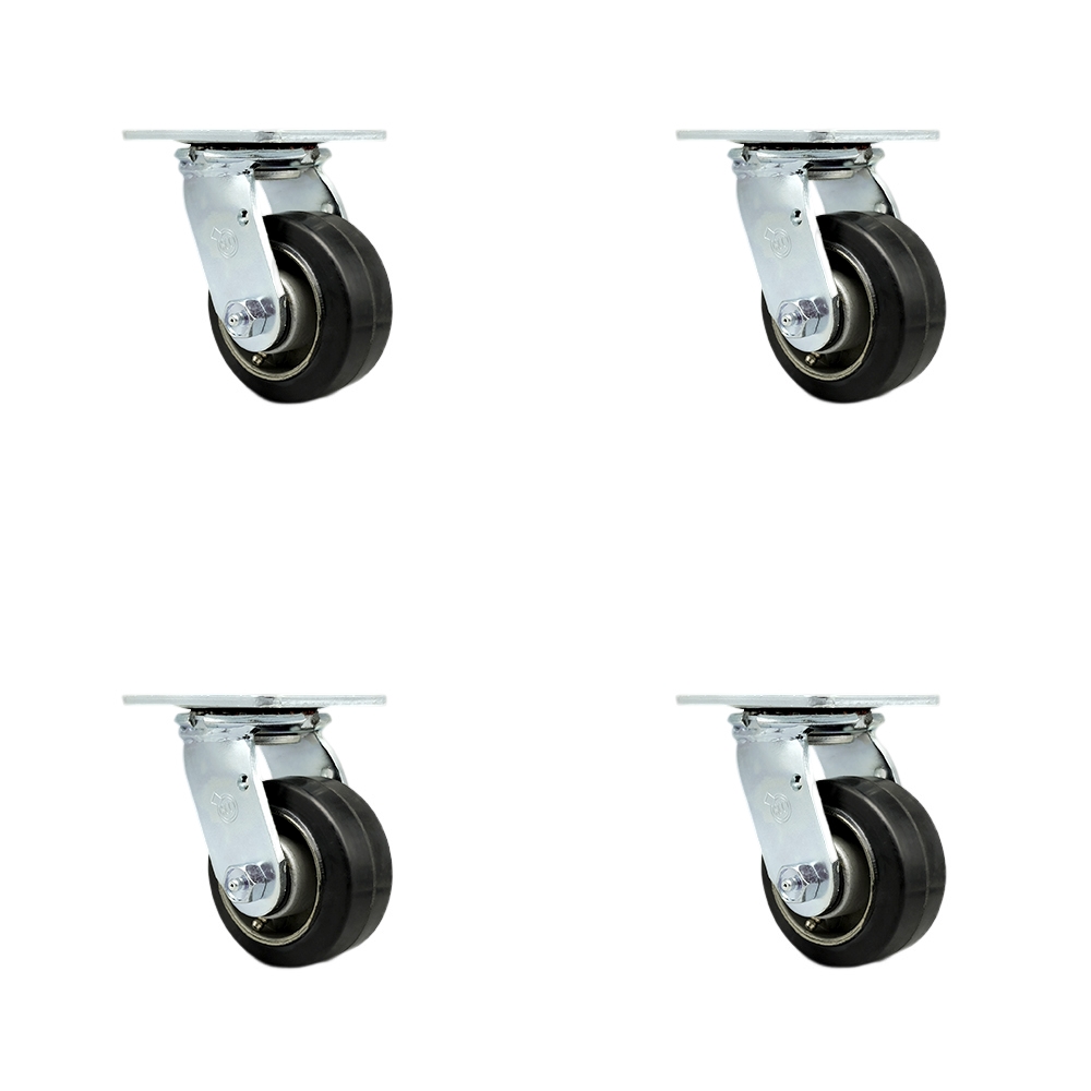 SCC-30CS420-RAR-4 Rubber on Aluminum Swivel Top Plate Casters, Heavy Duty with 4 in. Wheels - 1600 lbs Total Capacity - Set of 4