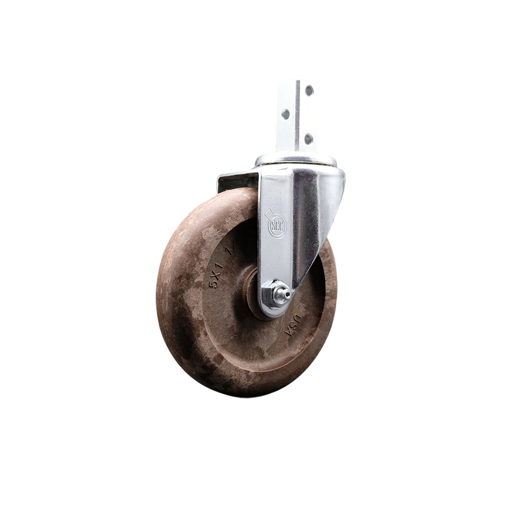 Swivel Square Stem Caster with 5 x 1.25 in. Brown Glass Filled Nylon Wheel, 0.75 x 2 in. Square Stem with 3 0.26 in. Diameter Mounting Holes