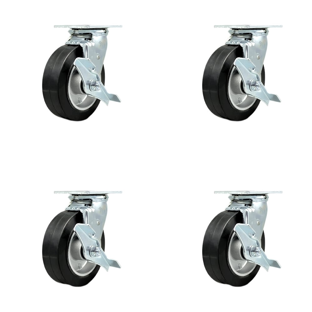 SCC-30CS620-RAR-TLB-4 Rubber on Aluminum Swivel Top Plate Casters, Heavy Duty with 6 in. Wheels - 2200 lbs Total Capacity - Set of 4