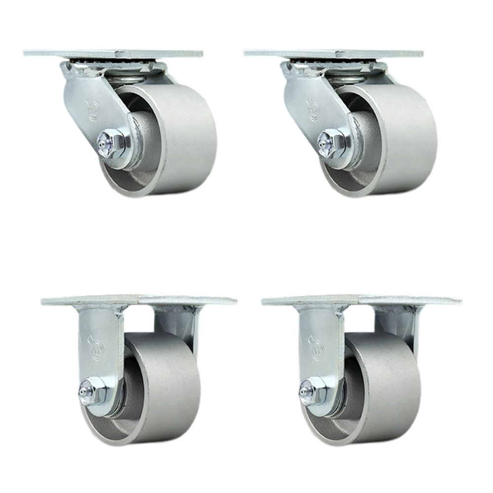 SCC-30CS3420-SSR-2-R3420-2 Semi Steel Cast Iron Swivel Top Plate Casters, Heavy Duty with 3.25 in. Wheels - 2800 lbs Total Capacity - Set of 4