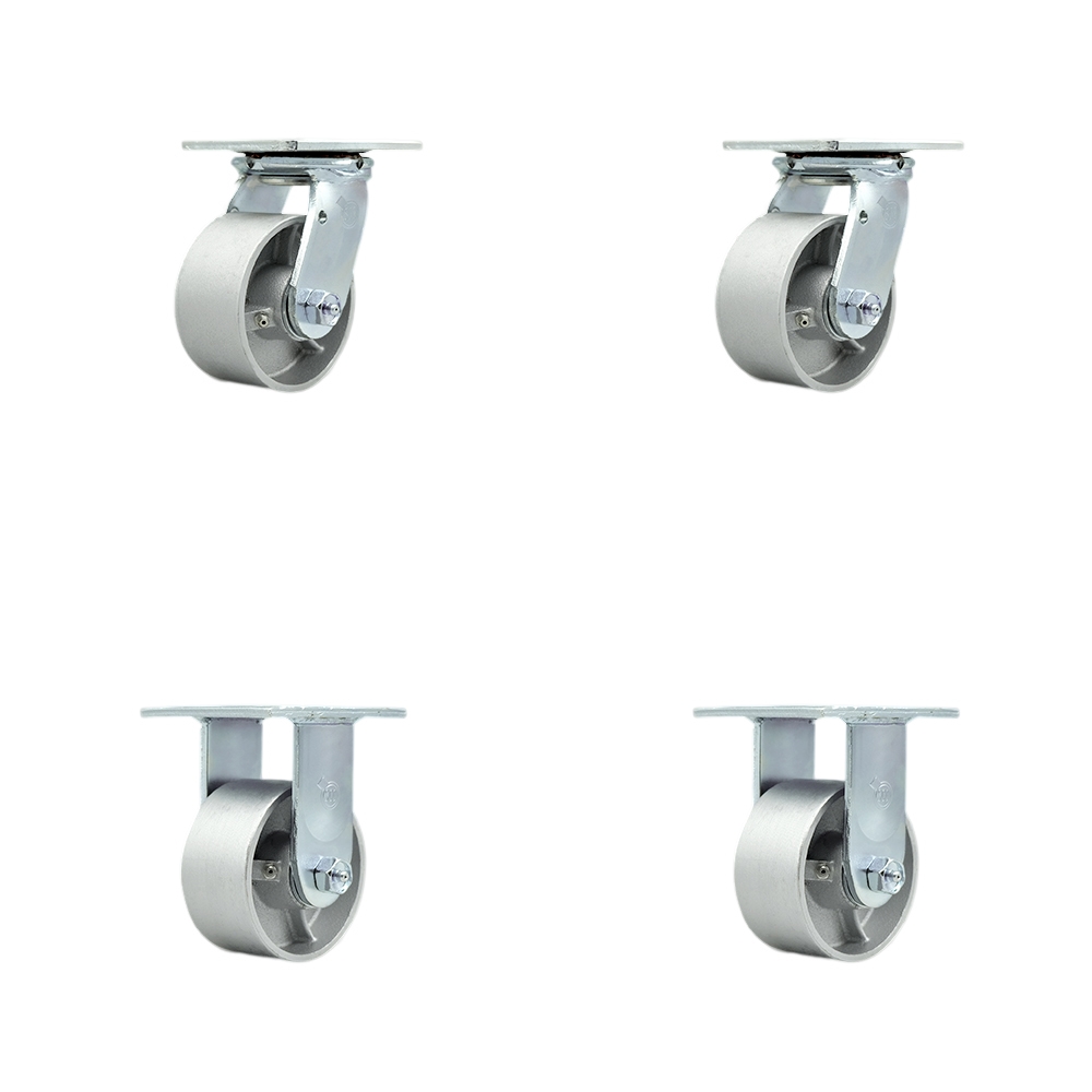 SCC-30CS420-SSR-2-R420-2 Semi Steel Cast Iron Swivel Top Plate Casters, Heavy Duty with 4 in. Wheels - 4000 lbs Total Capacity - Set of 4