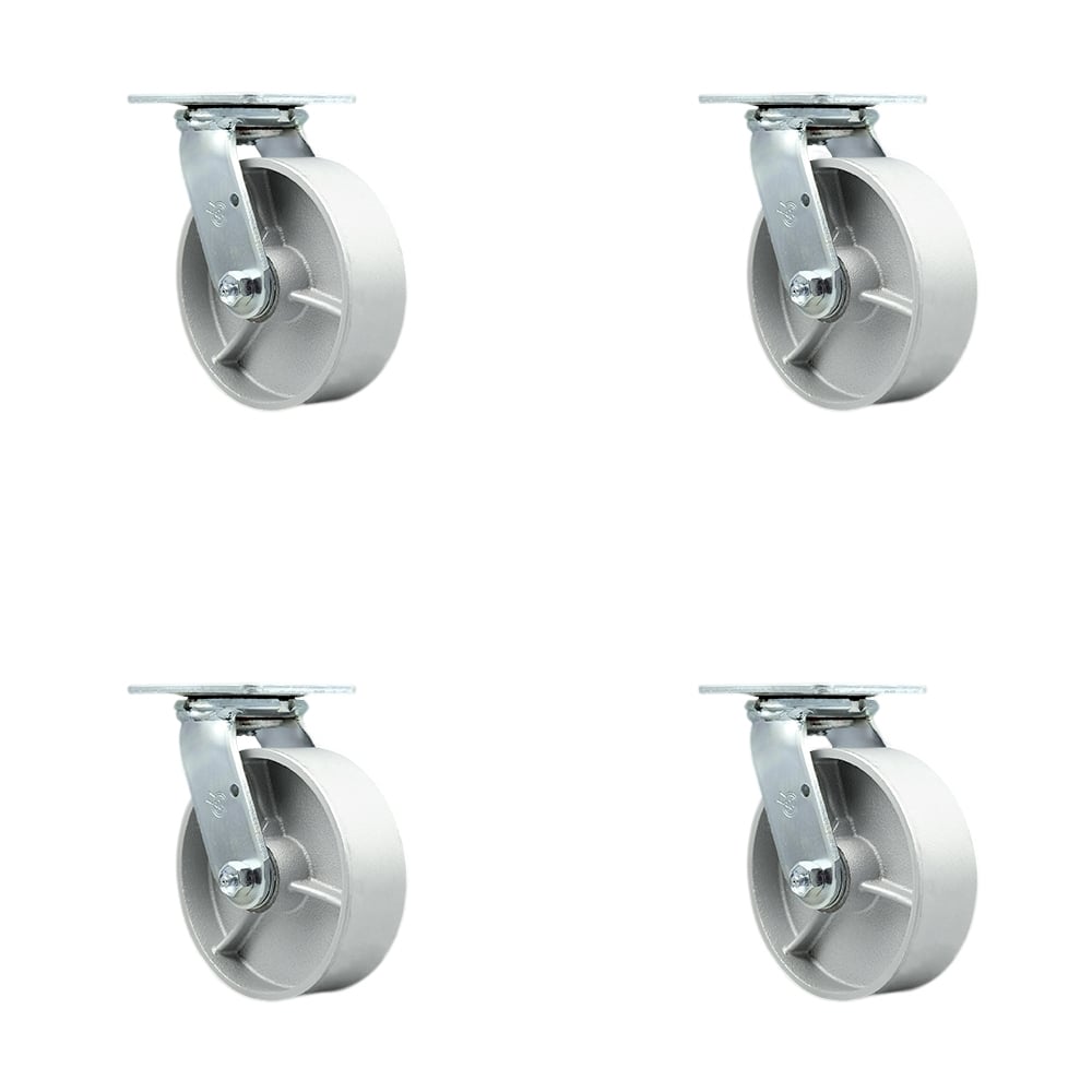 SCC-30CS620-SSR-4 Semi Steel Cast Iron Swivel Top Plate Casters, Heavy Duty with 6 in. Wheels - 4800 lbs Total Capacity - Set of 4