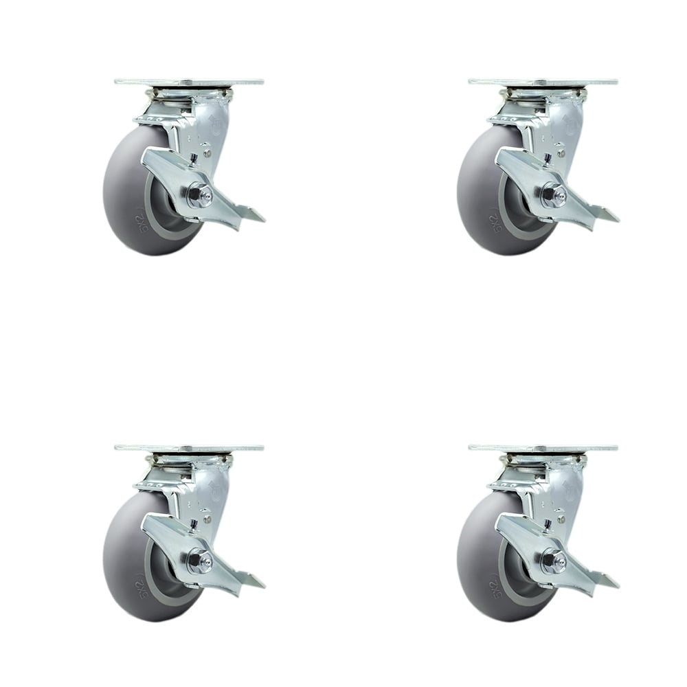 Thermoplastic Rubber Donut Tread Swivel Top Plate Casters, Heavy Duty with 5 in. Wheels - 1400 lbs Total Capacity - Set of 4