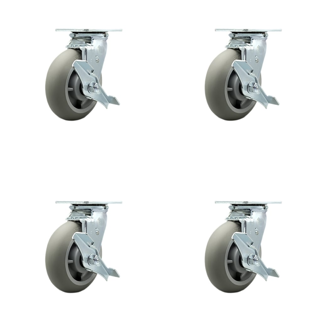Thermoplastic Rubber Donut Tread Swivel Top Plate Casters, Heavy Duty with 6 in. Wheels - 2000 lbs Total Capacity - Set of 4