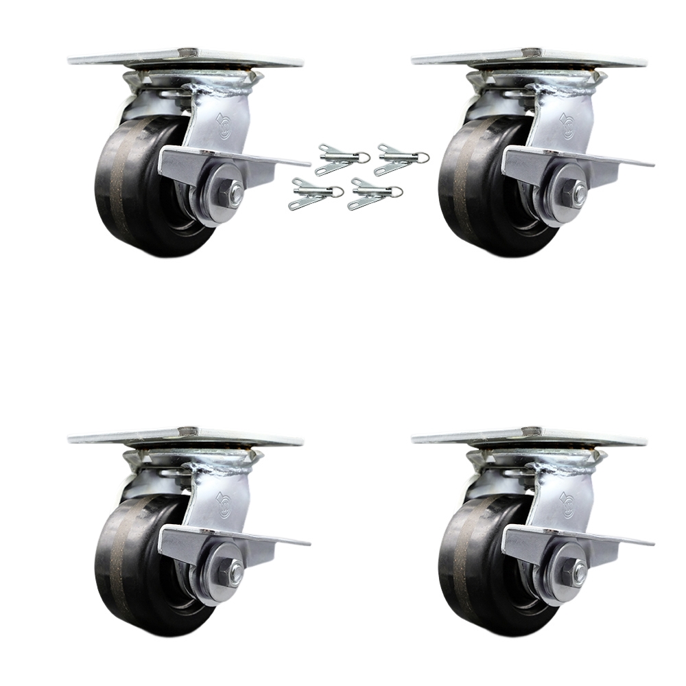 SCC-35S420-PHR-SLB-BSL-4 Heavy Duty Large Top Plate Phenolic Swivel Caster with 4 x 2 in. Black Wheels - 3200 lbs Total Capacity - Set of 4