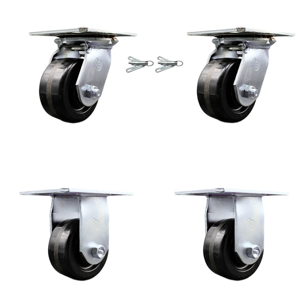 SCC-35S420-PHR-BSL-2-R-2 Heavy Duty Large Top Plate Phenolic Swivel Caster with 4 x 2 in. Black Wheels - 3200 lbs Total Capacity - Set of 4