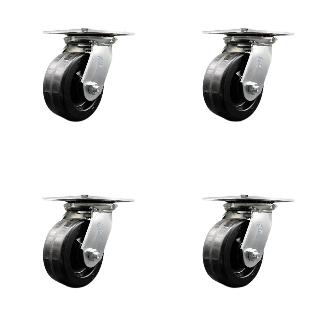 SCC-35S520-PHR-BSL-4 Heavy Duty Large Top Plate Phenolic Swivel Caster with 5 x 2 in. Black Wheels - 4000 lbs Total Capacity - Set of 4
