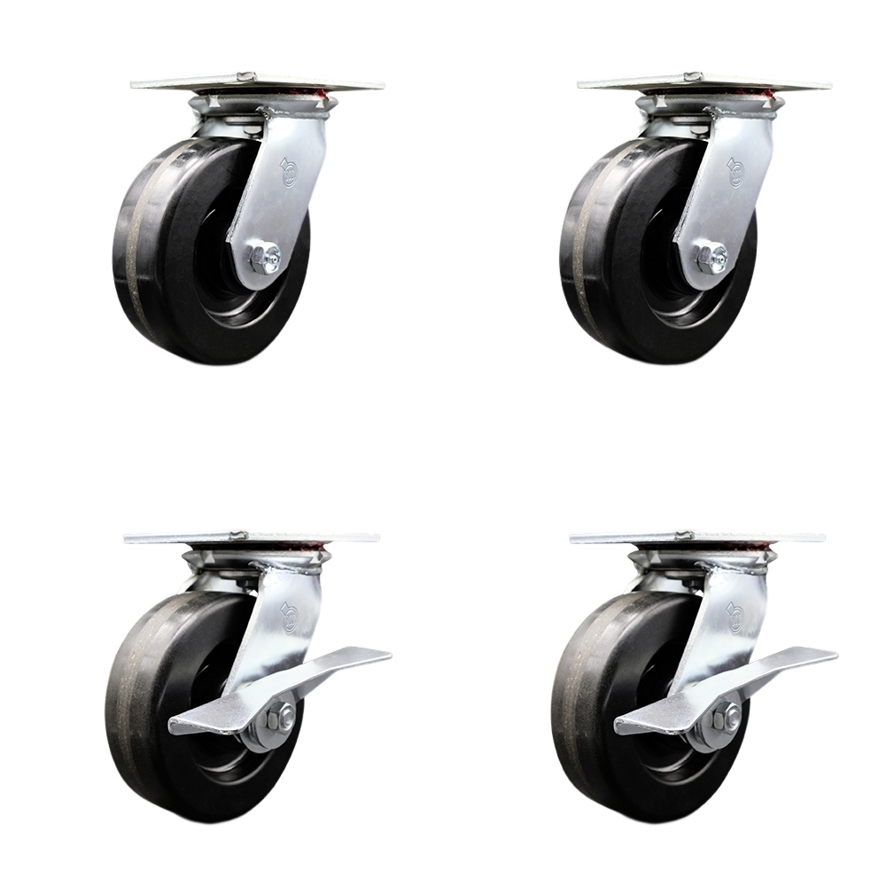 SCC-35S620-PHR-BSL-2-SLB-2 Heavy Duty Large Top Plate Phenolic Swivel Caster with 6 x 2 in. Black Wheels - 4800 lbs Total Capacity - Set of 4